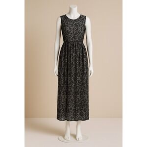 Gothic 90s Black Lace Maxi Dress Women's Size M Elastic Waist 60.5" Long